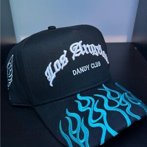 Black Cap with Blue Flame Embroidery Dandy hats Los Angeles